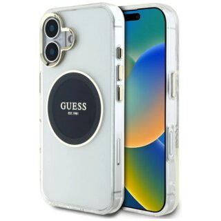 Guess IML Metal Colored Circle Classic Logo MagSafe iPhone 16 kemény hátlap tok - fekete