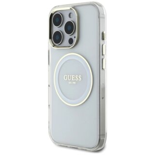 Guess IML Metal Colored Circle Classic Logo MagSafe iPhone 16 Pro kemény hátlap tok - fehér