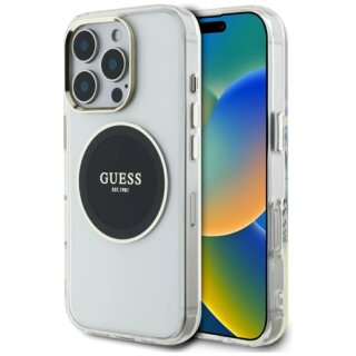 Guess IML Metal Colored Circle Classic Logo MagSafe iPhone 16 Pro kemény hátlap tok - fekete