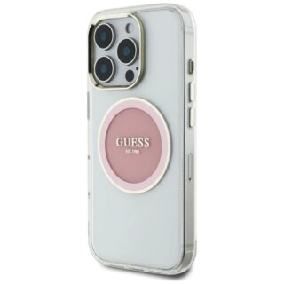 Guess IML Metal Colored Circle Classic Logo MagSafe iPhone 16 Pro Max kemény hátlap tok - rózsaszín