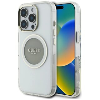 Guess IML Metal Colored Circle Classic Logo MagSafe iPhone 16 Pro Max kemény hátlap tok - szürke
