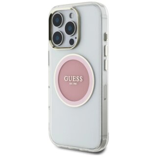 Guess IML Metal Colored Circle Classic Logo MagSafe iPhone 16 Pro kemény hátlap tok - rózsaszín