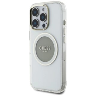 Guess IML Metal Colored Circle Classic Logo MagSafe iPhone 16 Pro kemény hátlap tok - szürke