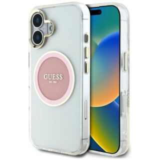 Guess IML Metal Colored Circle Classic Logo MagSafe iPhone 16 kemény hátlap tok - rózsaszín