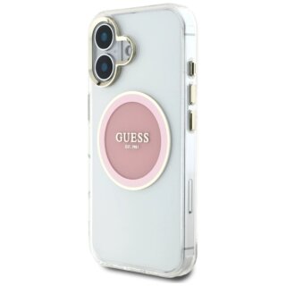 Guess IML Metal Colored Circle Classic Logo MagSafe iPhone 16 kemény hátlap tok - rózsaszín