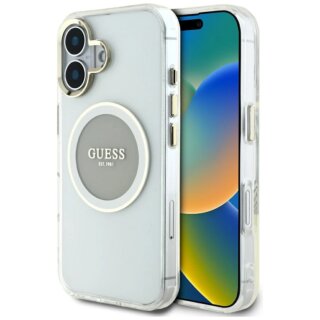 Guess IML Metal Colored Circle Classic Logo MagSafe iPhone 16 kemény hátlap tok - szürke