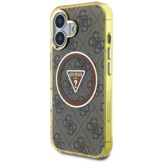 Guess IML Metal Glitter 4G Circle Triangle MagSafe iPhone 16 kemény hátlap tok - barna