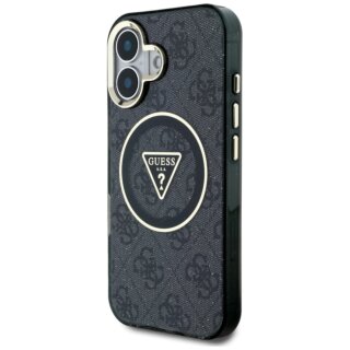 Guess IML Metal Glitter 4G Circle Triangle MagSafe iPhone 16 kemény hátlap tok - fekete
