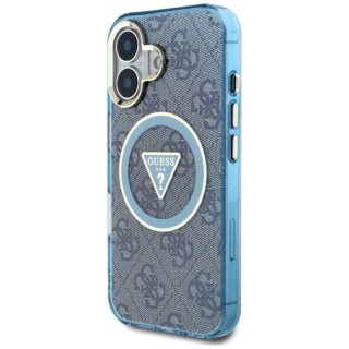 Guess IML Metal Glitter 4G Circle Triangle MagSafe iPhone 16 kemény hátlap tok - kék
