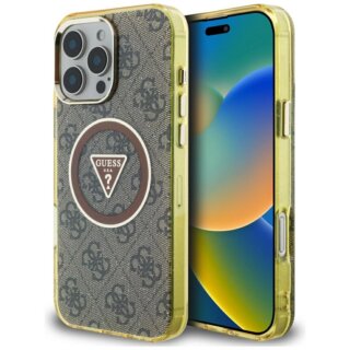 Guess IML Metal Glitter 4G Circle Triangle MagSafe iPhone 16 Pro Max kemény hátlap tok - barna
