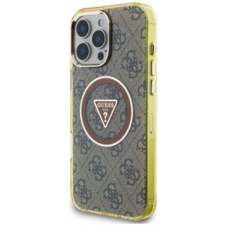 Guess IML Metal Glitter 4G Circle Triangle MagSafe iPhone 16 Pro Max kemény hátlap tok - barna