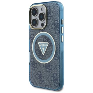 Guess IML Metal Glitter 4G Circle Triangle MagSafe iPhone 16 Pro kemény hátlap tok - kék