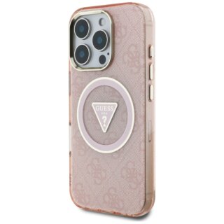 Guess IML Metal Glitter 4G Circle Triangle MagSafe iPhone 16 Pro kemény hátlap tok - rózsaszín
