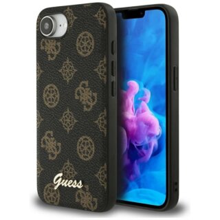 Guess Peony Script Logo MagSafe iPhone 16e bőr hátlap tok - fekete