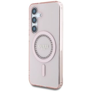 Guess Rhinestones Printed Classic Logo MagSafe Samsung Galaxy S25 kemény hátlap tok - rózsaszín