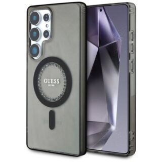 Guess Rhinestones Printed Classic Logo MagSafe Samsung Galaxy S25 Ultra kemény hátlap tok - fekete