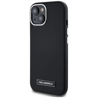 Karl Lagerfeld FW Metal Plate MagSafe iPhone 15 bőr hátlap tok - fekete