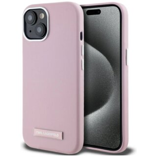 Karl Lagerfeld FW Metal Plate MagSafe iPhone 15 bőr hátlap tok - rózsaszín