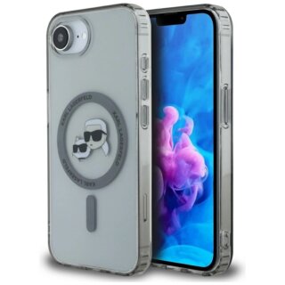 Karl Lagerfeld IML Metal Karl & Choupette Heads MagSafe iPhone 16e kemény hátlap tok - fekete