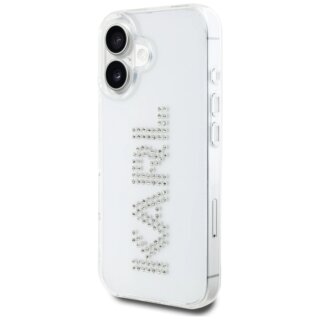 Karl Lagerfeld IML Rhinestones Logo iPhone 16 kemény hátlap tok - átlátszó
