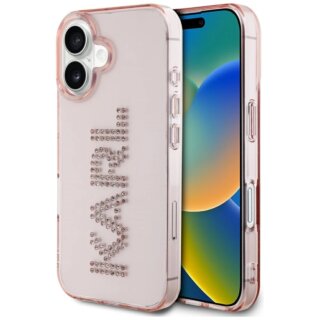 Karl Lagerfeld IML Rhinestones Logo iPhone 16 kemény hátlap tok - rózsaszín