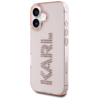 Karl Lagerfeld IML Rhinestones Logo iPhone 16 kemény hátlap tok - rózsaszín