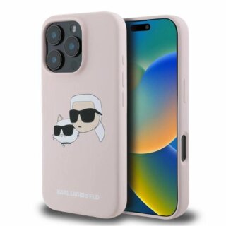 Karl Lagerfeld KLHMP16LSKCHPPLP Double Heads Print MagSafe iPhone 16 Pro szilikon hátlap tok - rózsaszín