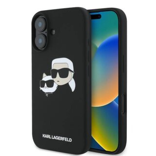Karl Lagerfeld KLHMP16MSKCHPPLK Double Heads Print MagSafe iPhone 16 Plus szilikon hátlap tok - fekete