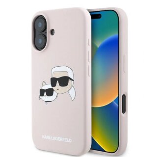 Karl Lagerfeld KLHMP16MSKCHPPLP Double Heads Print MagSafe iPhone 16 Plus szilikon hátlap tok - rózsaszín