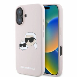 Karl Lagerfeld KLHMP16SSKCHPPLP Double Heads Print MagSafe iPhone 16 szilikon hátlap tok - rózsaszín