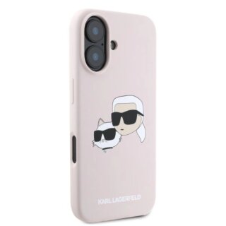 Karl Lagerfeld KLHMP16SSKCHPPLP Double Heads Print MagSafe iPhone 16 szilikon hátlap tok - rózsaszín