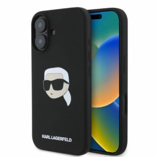 Karl Lagerfeld KLHMP16SSKHPPLK Karl Head Print MagSafe iPhone 16 szilikon hátlap tok - fekete