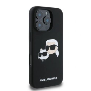 Karl Lagerfeld KLHMP16XSKCHPPLK Double Heads Print MagSafe iPhone 16 Pro Max szilikon hátlap tok - fekete