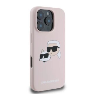 Karl Lagerfeld KLHMP16XSKCHPPLP Double Heads Print MagSafe iPhone 16 Pro Max szilikon hátlap tok - rózsaszín