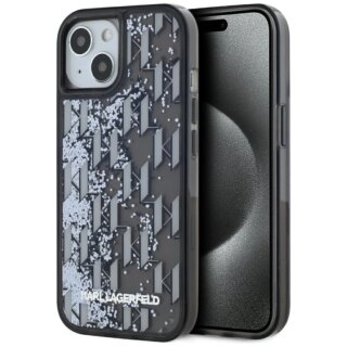 Karl Lagerfeld Liquide Glitter Monogram Gradient iPhone 15 kemény hátlap tok - fekete/csillámos