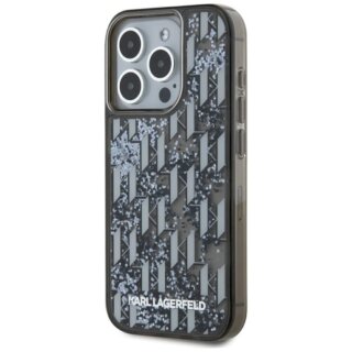Karl Lagerfeld Liquide Glitter Monogram Gradient iPhone 15 Pro kemény hátlap tok - fekete/csillámos