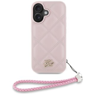 Karl Lagerfeld Quilted Initial Logo & Chain Strap iPhone 16 bőr hátlap tok + csuklópánt - rózsaszín