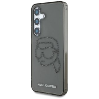 Karl Lagerfeld Rhinestones Karl Head Logo Samsung Galaxy S25 kemény hátlap tok - fekete