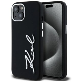 Karl Lagerfeld Metal Script Logo iPhone 15 szilikon hátlap tok - fekete