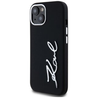 Karl Lagerfeld Metal Script Logo iPhone 15 szilikon hátlap tok - fekete