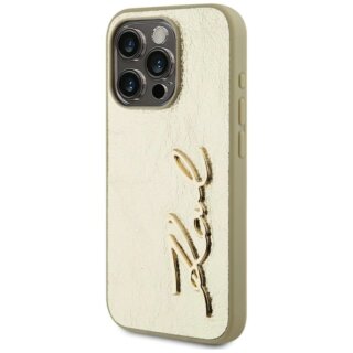Karl Lagerfeld Wrinkled Metal Signature iPhone 15 Pro bőr hátlap tok - arany