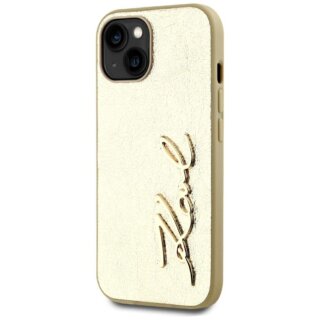 Karl Lagerfeld Wrinkled Metal Signature iPhone 15 bőr hátlap tok - arany
