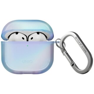 Uniq Iridescia Apple AirPods 4 szilikon tok + karabíner - kék/irrizáló