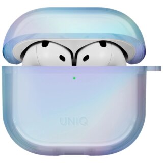 Uniq Iridescia Apple AirPods 4 szilikon tok + karabíner - kék/irrizáló