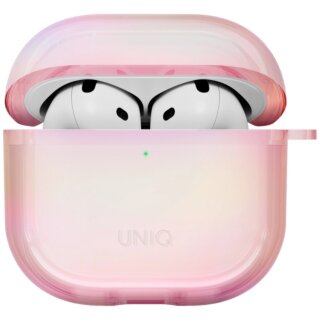 Uniq Iridescia Apple AirPods 4 szilikon tok + karabíner - rózsaszín/irrizáló