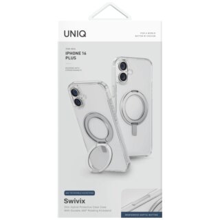 Uniq Swivix 360 MagSafe iPhone 16 Plus kemény hátlap tok kitámasztóval - átlátszó