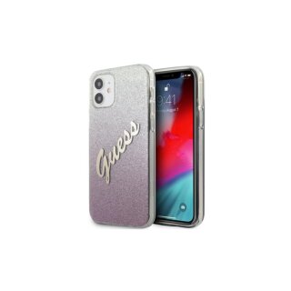 Guess Glitter Gradient Script iPhone 12 mini szilikon tok - rózsaszín