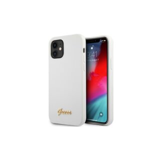 Guess Metal Logo Script iPhone 12 mini szilikon tok - fehér