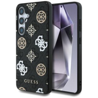 Guess 4G Printed Colored Peony Pattern MagSafe Samsung Galaxy S25 bőr hátlap tok - fekete