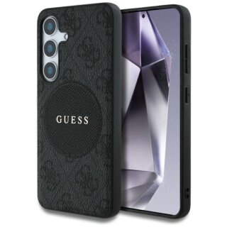 Guess 4G Round Patch Classic Logo MagSafe Samsung Galaxy S25 bőr hátlap tok - fekete
